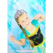 Frozen Anna Gown Black Green Flower Coronation Dress Up Party Dress & Anna Hot Pink Crystal Crowns Costume C013-1